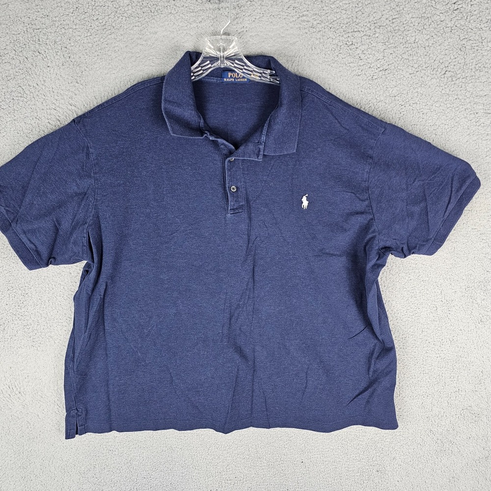 Polo Ralph Lauren Big & Tall 3XB White Pony Men Polo Shirt Blue Cotton Blend